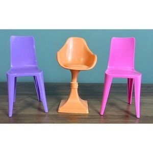 Barbie Dreamhouse  Lot 3 Chairs Purple Pink Orange Mid Century Modern